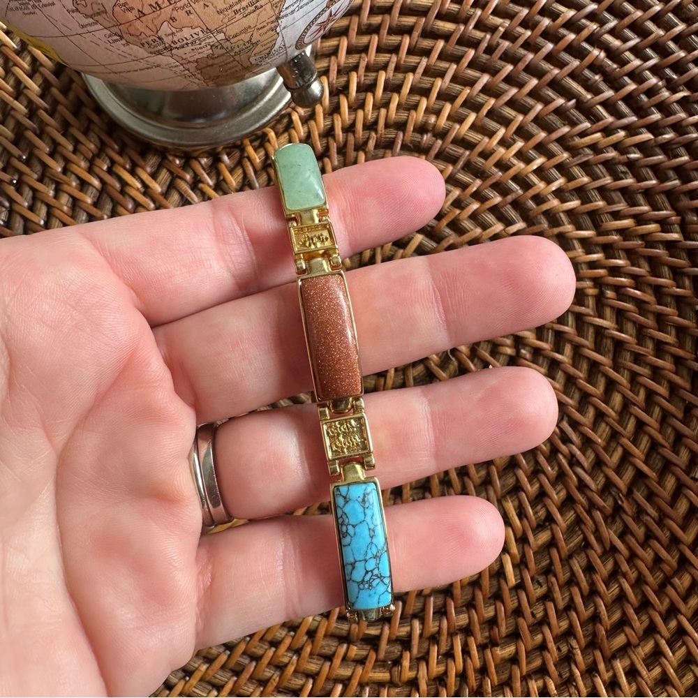 Vintage Japanese Gold Tone Multicolor Natural Stone Bracelet